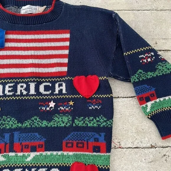 Vintage America Forever 80s Novelty Knit Sweater - Picture 3 of 6